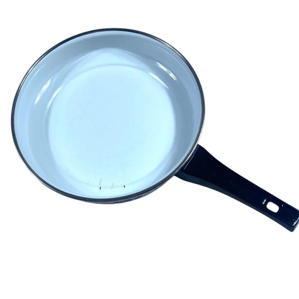 Vintage 70s Enamel Skillet Frying Pan Retro Floral Butterflies 10 inch